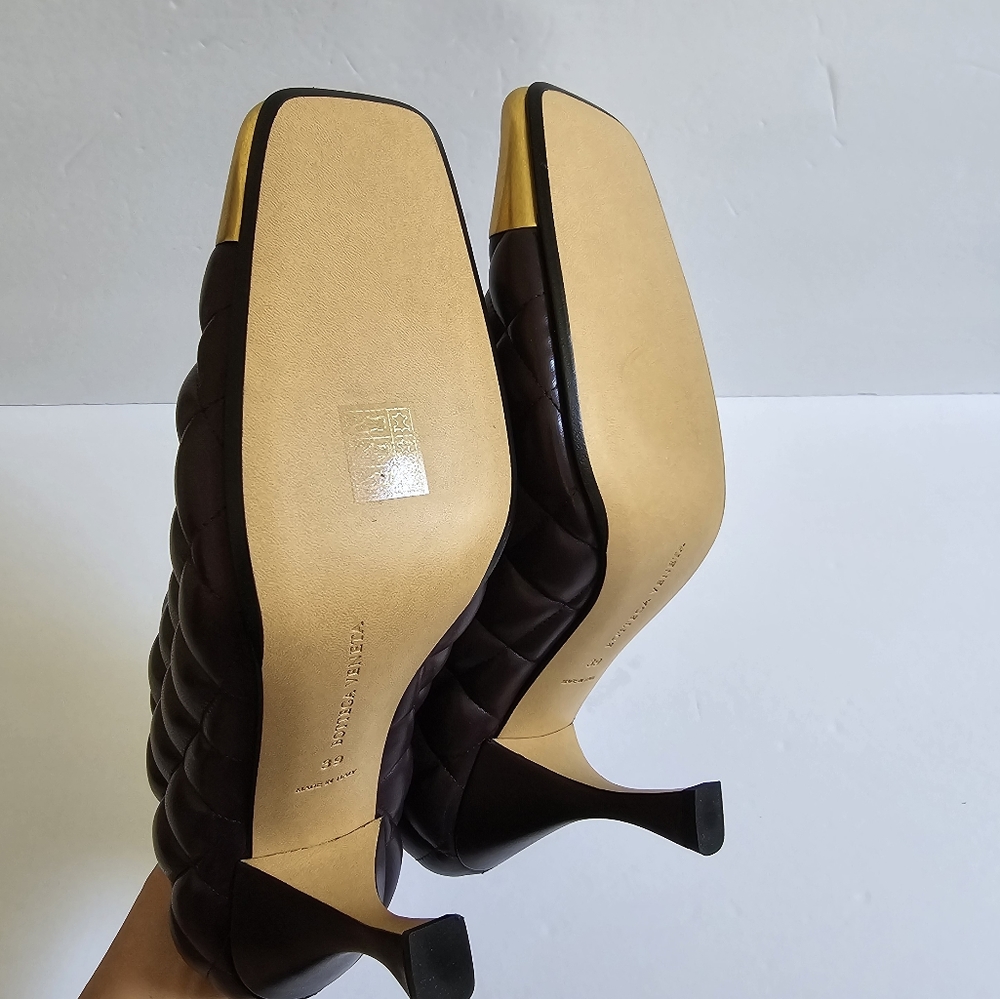 Bottega Veneta Quilted Leather Metallic Toe High Heel Mules Size 39 Wine… - Picture 12 of 15